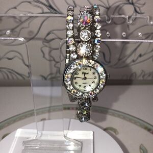 Vintage Vivani Watch Aurora borealis rhinestone AB Stretch Bracelet